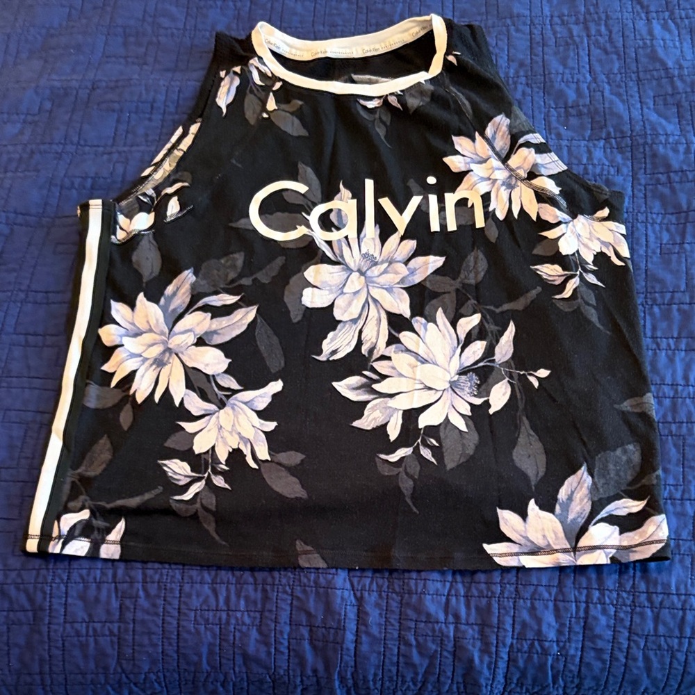 Calvin Klein Black Floral Logo Crop Tank